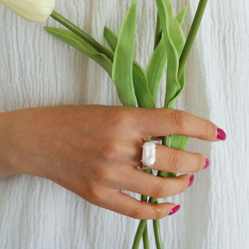 Vanessa Seward Rectangular Baroque Pearl Ring