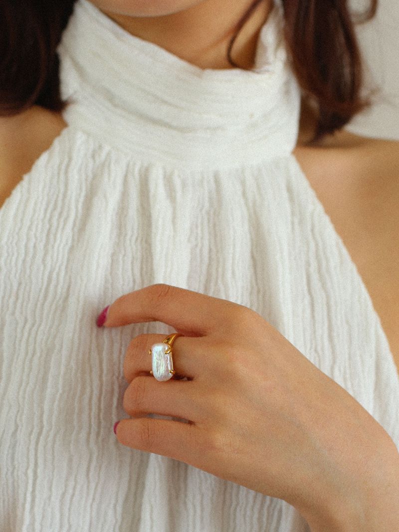 Vanessa Seward Rectangular Baroque Pearl Ring