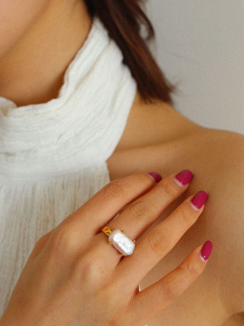 Vanessa Seward Rectangular Baroque Pearl Ring