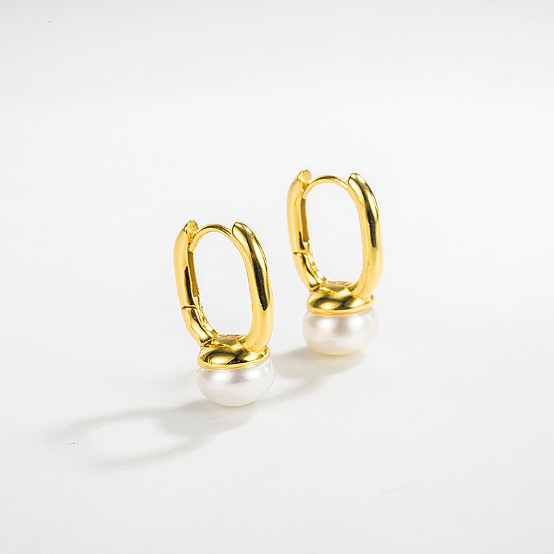 Neville Quist Pearl Huggie Hoop Earrings