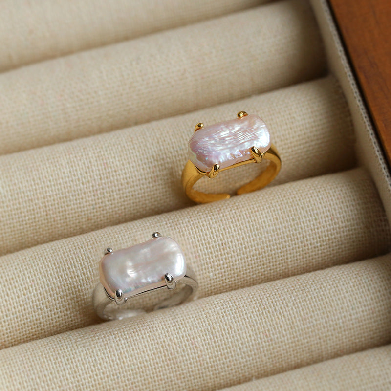 Vanessa Seward Rectangular Baroque Pearl Ring