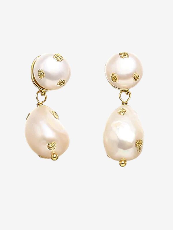 Gold Leaf Embellished Pearl Earrings