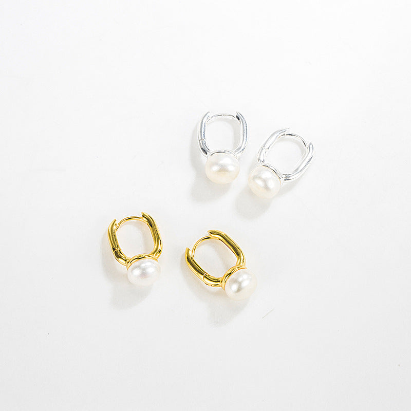 Neville Quist Pearl Huggie Hoop Earrings