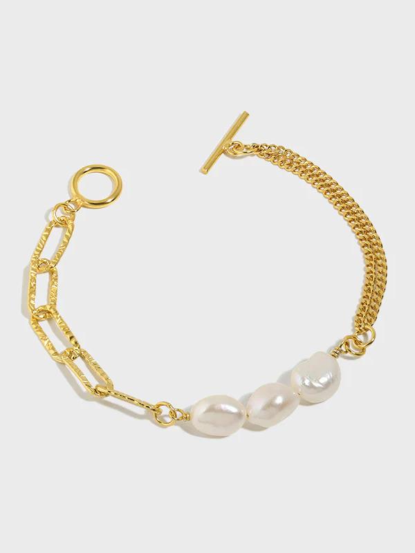 Baroque Pearl Double Layer Chain Bracelet