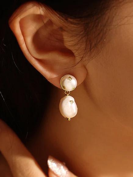 Gold Leaf Embellished Pearl Earrings